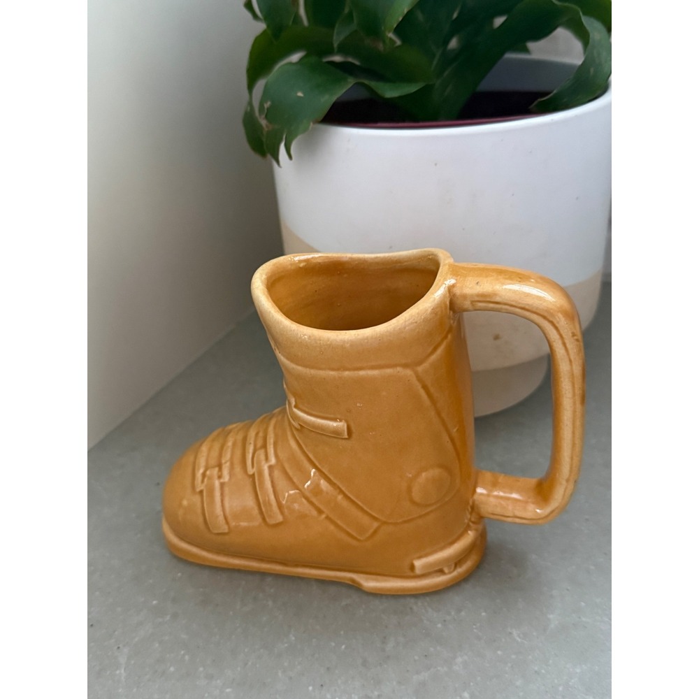Daga Hawaii Vintage Ceramic Ski Boot Mug Planter Ochre Yellow Retro Mountain 5"
